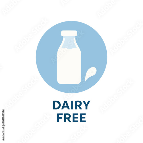 Flat dairy free label icon isolated for milk free food packaging menu healthy nutrition allergy information product labeling