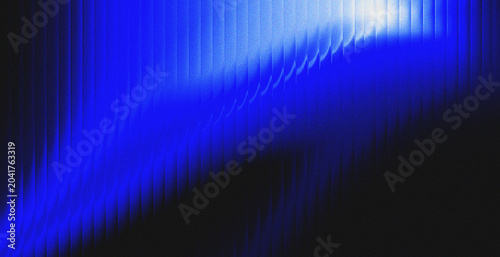Abstract dark blue ribbed vertical stripe background with glowing white light wave arc and deep shadow for dramatic technology and cinematic design