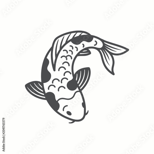 Minimalist black and white koi fish vector illustration.