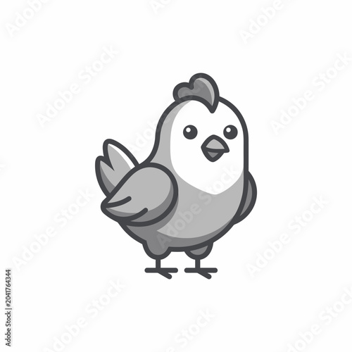 Cute cartoon chicken bird character illustration in line art.
