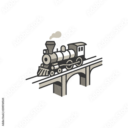 Cartoon steam locomotive crossing a stone arch bridge.