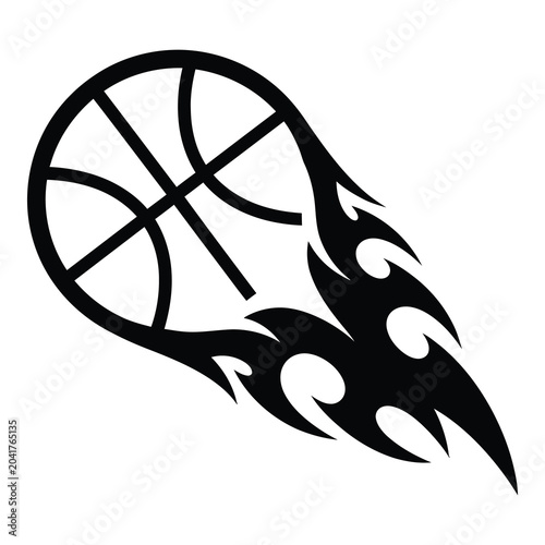 Black basketball with flame design element moving fast  sports icon icon