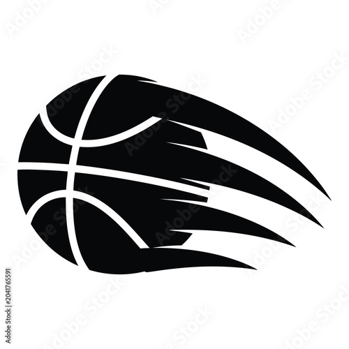 Black basketball with white lines and motion blur effect on white background icon