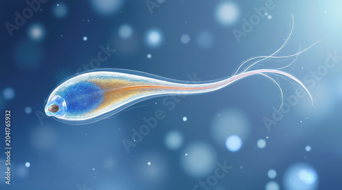 Sperm and Microscope concept ,Sperm cell tail structure microscope technical detailed view with blue background and light
