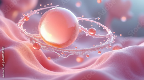 Fertilization and Process concept ,Fertilization process with sperm surrounding egg synchronized motion inside reproductive