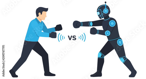Fotografía Man versus machine a boxing match depicting the conflict between humans and ai