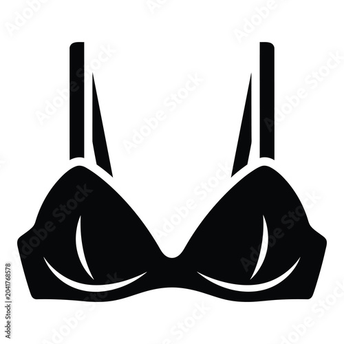 Simple black bra silhouette with thin shoulder straps isolated on white background icon