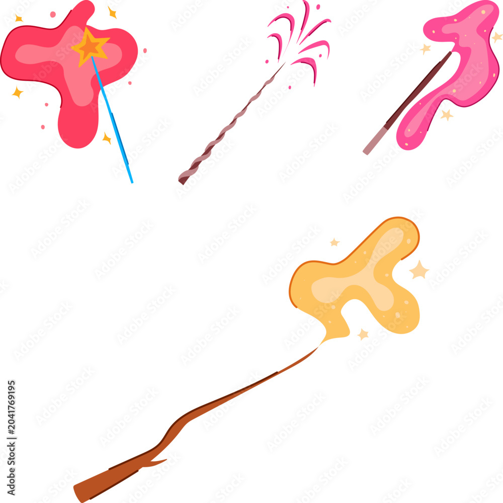 Obraz premium Stylized magic wands casting sparkling, glowing effects and colorful energy splashes, playful fantasy illustration evoking enchantment, wonder, and whimsical sorcery