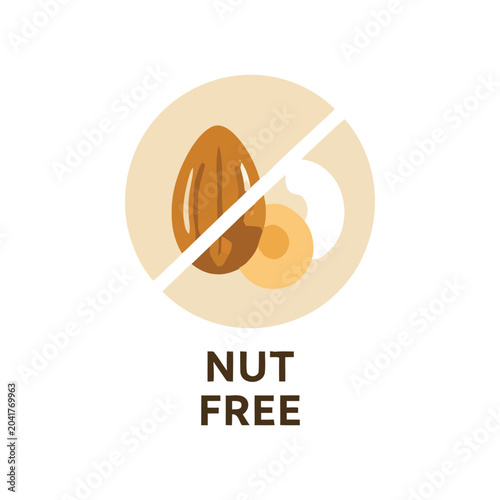 Flat nut free food label icon isolated for allergy safe food packaging healthy nutrition restaurant grocery product labeling