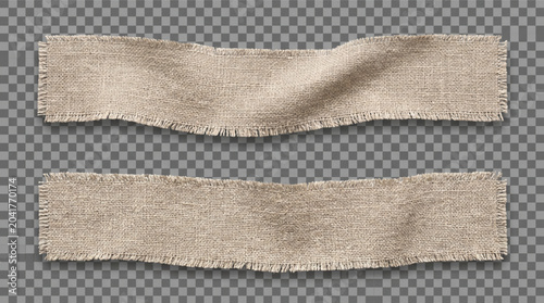 Foto Realistic burlap fabric strips with frayed edges and texture isolated on transparent background