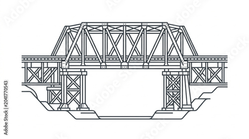 Detailed illustration of a steel truss railway bridge.