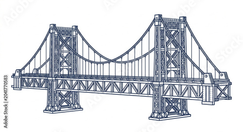 Detailed illustration of a suspension bridge structure.