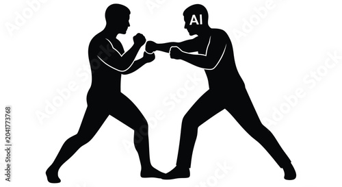 Bild auf Leinwand Silhouettes of two figures engaged in a boxing match one labeled ai