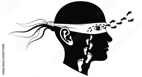 Tableau sur toile A conceptual illustration of a man with footprints emanating from his head