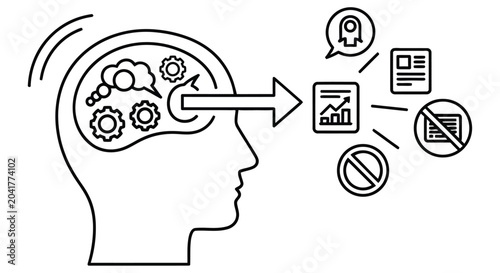 Foto Conceptual illustration of thought process and information flow from the mind