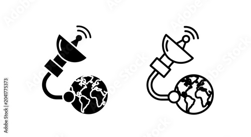 Konstfotografi Global Satellite Communication Icon Set: Flat Design Black and Outline Symbols f