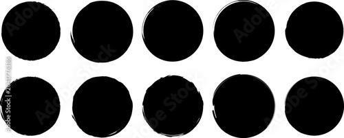 Collection of black round paint textures and circular watercolor spot elements