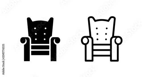 Foto High back royal armchair or throne icons in silhouette and outline style for int