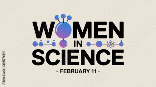 International Day of Women and Girls in Science celebration graphic isolated on off-white background
