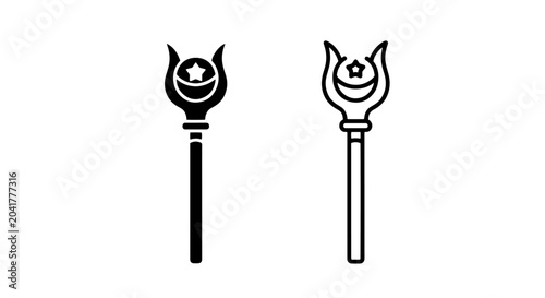Foto Magic Staff with Crescent Moon and Star Icon Set for Fantasy and Wizardry