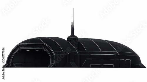 Futuristic sci fi military bunker hangar or outpost isolated on white background.