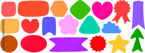 Colorful cute paper label collection with blank cartoon badge shapes for kid sticker decoration