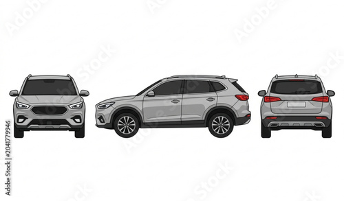 Canvastavla Realistic Sport Utility Vehicle Vector Set Front Side Back View Automotive Illustration