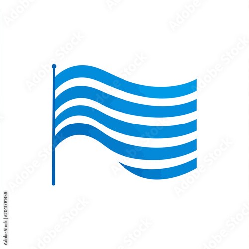Blue striped waving flag vector illustration.