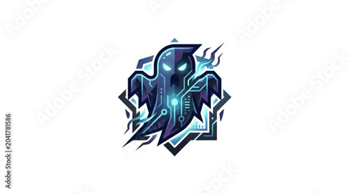 Фотография Digital Ghost Icon with Circuitry and Geometric Shapes.
