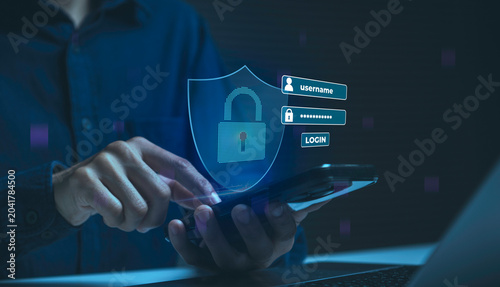 Foto Secure login authentication on smartphone person protecting digital identity with password verification account security privacy protection and trusted online access
