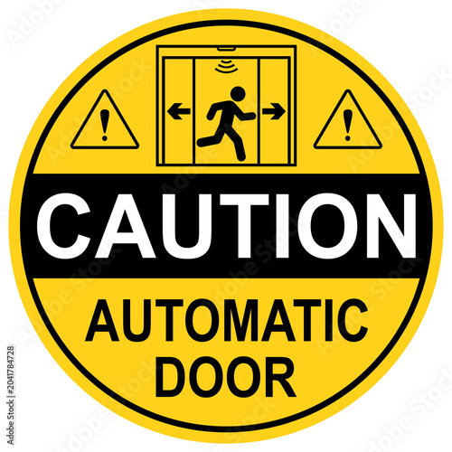 Canvastavla Caution automatic door sign, warning and careful sign, Flat vector illustration