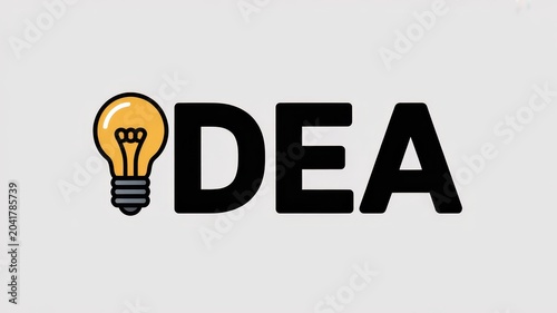Creative idea word art with lightbulb icon isolated on white background