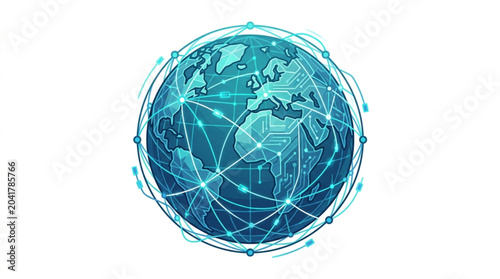 Εκτύπωση καμβά Digital Globe with Connected Network Lines.