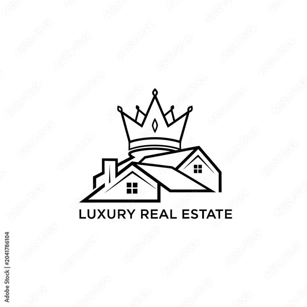 Fototapeta premium Luxury Real Estate logo with house silhouettes and crown.
