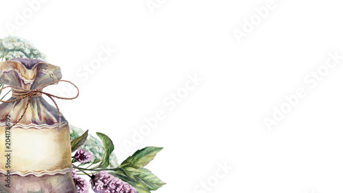 Canvastavla Apothecary sachet bag watercolor illustration template