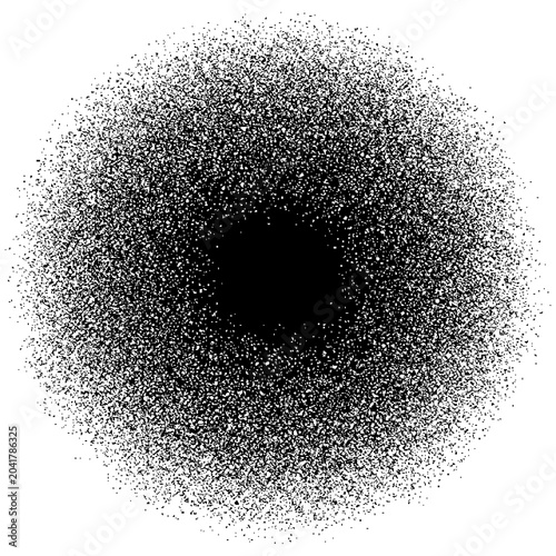 Dynamic particle burst radiating outward, cosmic dust cloud or ink dispersion simulation, abstract digital spray with fading edges.