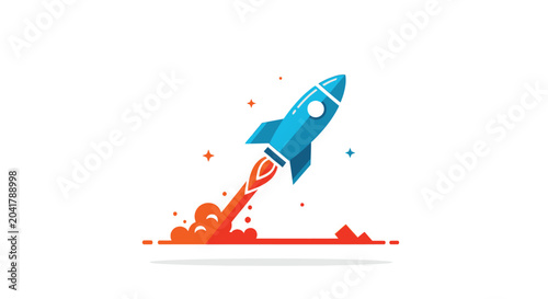 Tableau sur toile Rocket ship vector illustration with orange flame and star accents