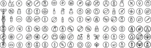 Foto A collection of circular icons, each depicting a different symbol related to ingredients or treatments, organized in a grid