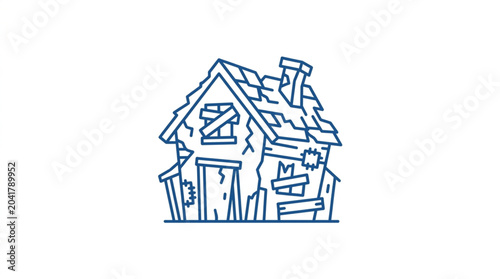 Canvas-taulu Dilapidated Abandoned Small Wooden House Illustration.