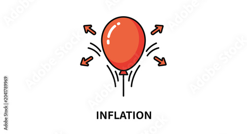 Foto Red balloon illustration with arrows indicating inflation white background