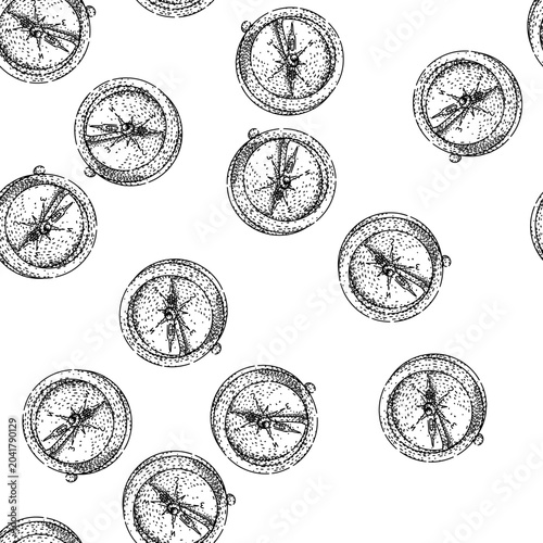 Tableau sur toile seamless pattern magnetic compass hand drawn