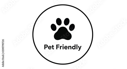 Pet friendly icon with paw print black silhouette on white background