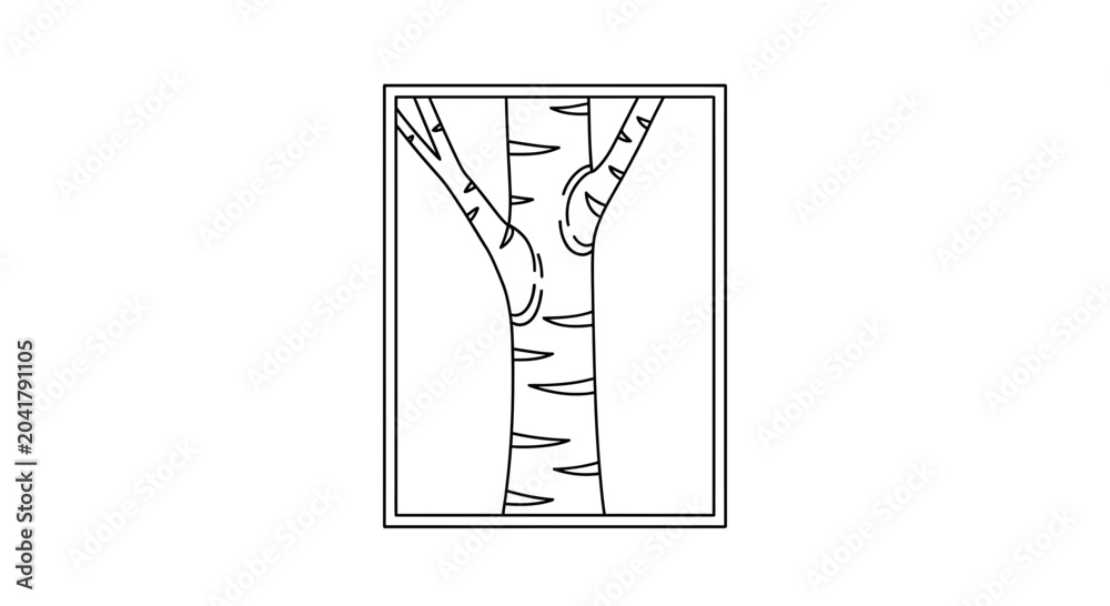 Fototapeta premium Minimalist Birch Tree Trunk Outline in Square Frame