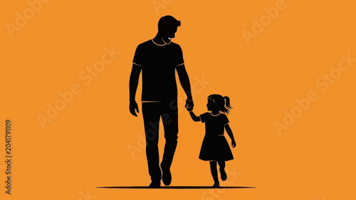 Schilderij op canvas Man and Little Girl Walking Together.
