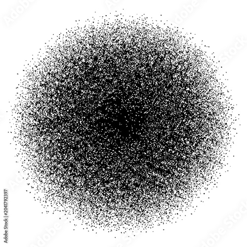 Digital halftone dot explosion, stippled ink splatter effect, scatter, graphic design element for and textures.