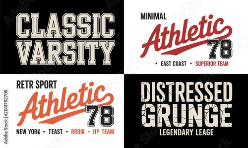 Classic varsity athletic typography vector badge bundle distressed retro grunge for t shirt design