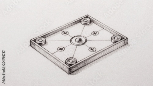 Pencil sketch square-shaped object flat surface appears made wood similar material smooth polished finish edge