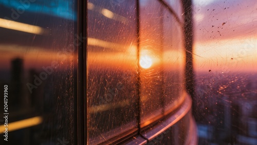 Beautiful Golden Sunset Visible through a Window Covered in Raindrops
