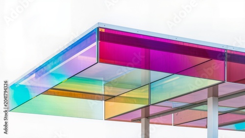 Modern Geometric Architecture Made of Multi Colored Semitransparent Glass Panels