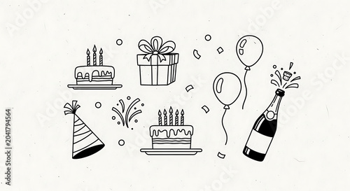 Playful cartoon celebration doodles isolated on a transparent background